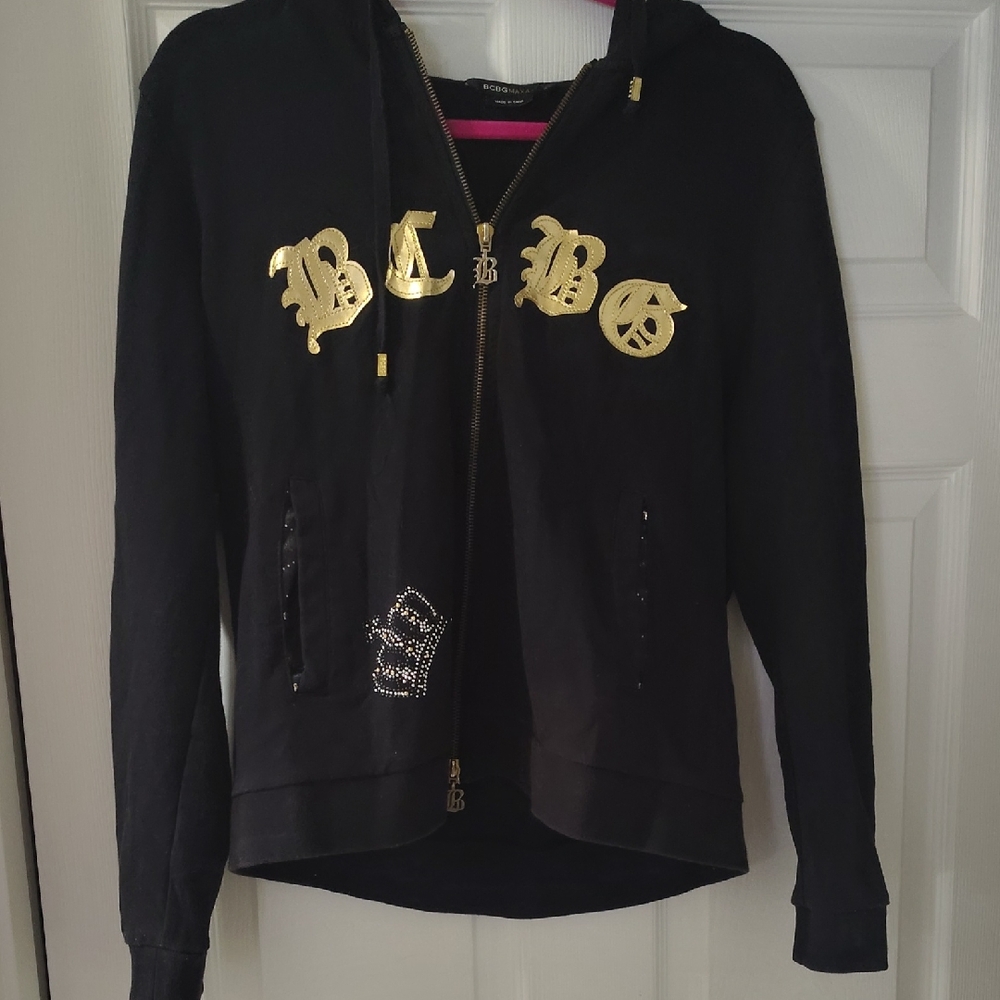 BCBGMaxAzria Black Bomber Jacket with Gold Accents